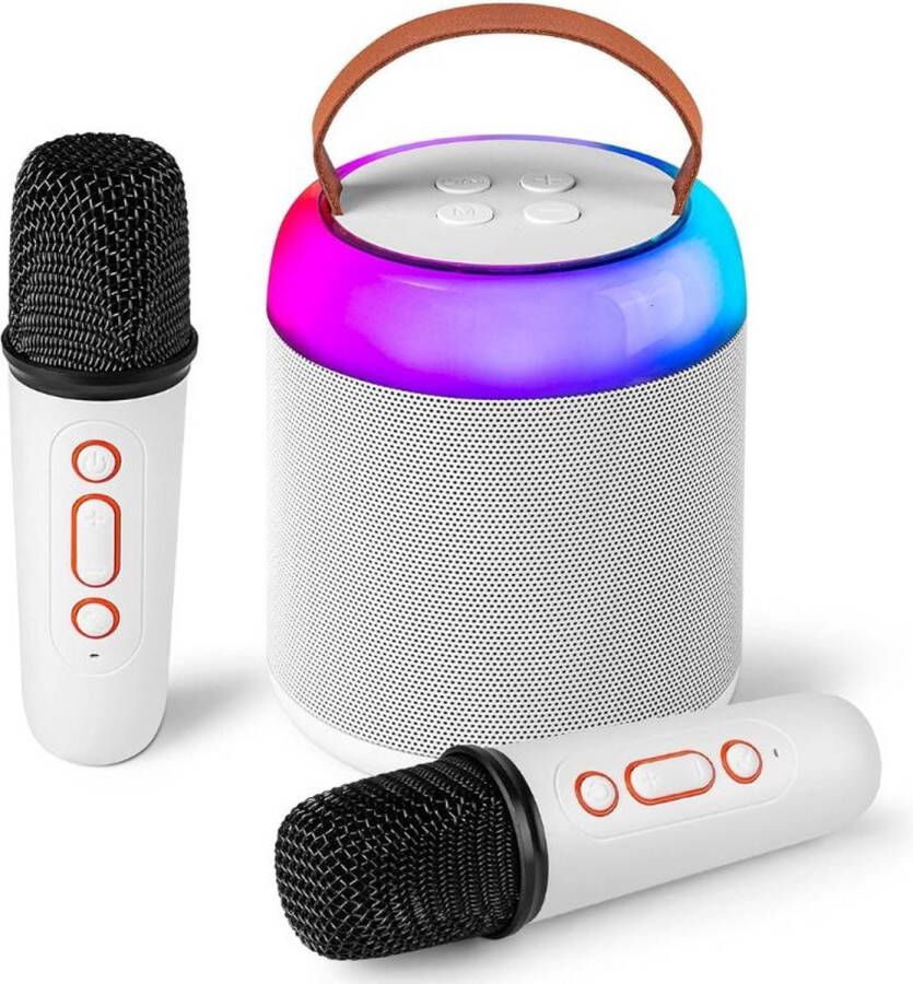 Merklooss Karaoke set voor Volwassenen en Kinderen met 2 Microfoons Karaokesets Draadloos met Bluetooth Speaker Zang Wit