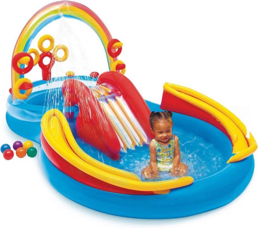 Merklooss Kinderzwembad met Glijbaan Speelzwembad Kinder Opblaas Zwembad Blauw met Rood