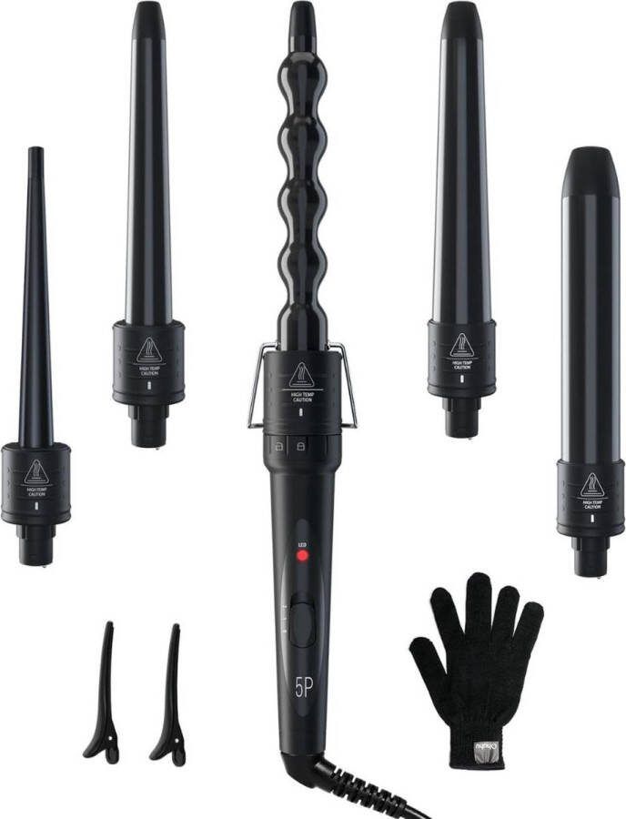 Merklooss Krultang 5 in 1 Fohnborstel Hairwrap Multistyler Airstyler Zwart
