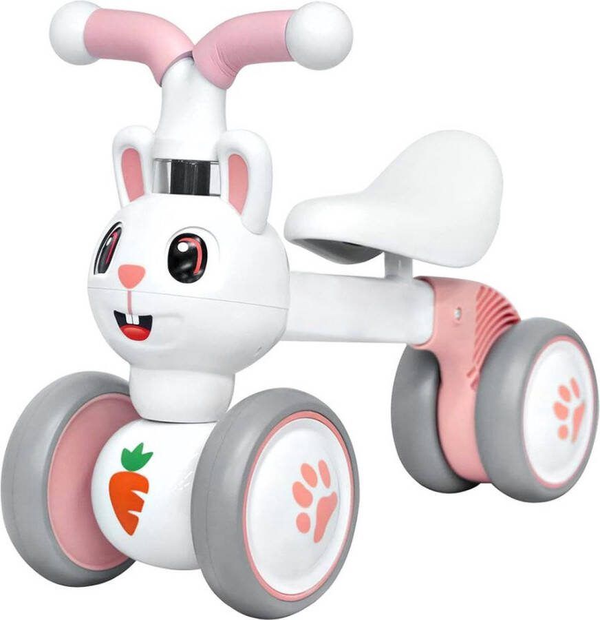 Merklooss Loopfiets 1 2 en 3 Jaar Balance Bike voor Meisjes en Jongens Leren Lopen 4 Wielen Wit Konijn