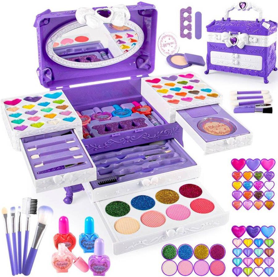Merklooss Make up Koffer Meisjes Kinder Speelkoffer met Inhoud Make upset voor Kinderen Paars met Wit Voor jouw Prinsesje