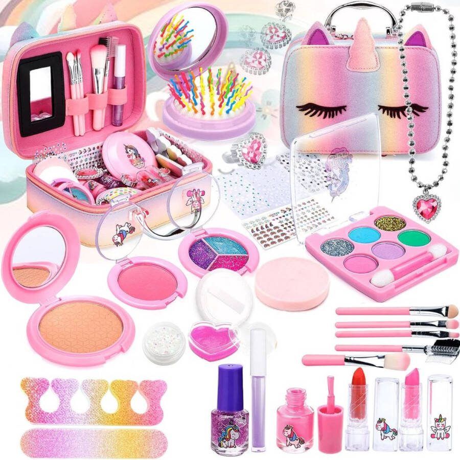 Merklooss Make up Koffer Meisjes Kinder Speelkoffer met Inhoud Make upset voor Kinderen Regenboog Tas Voor jouw Prinsesje