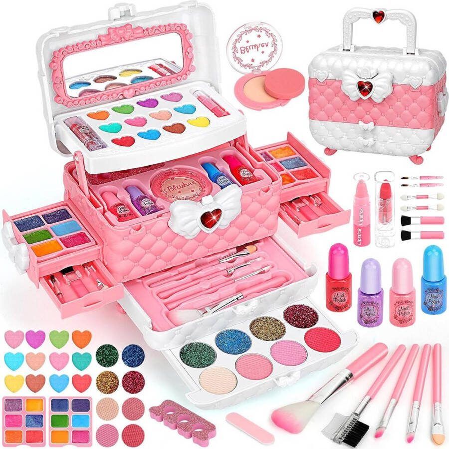 Merklooss Make up Koffer Meisjes Kinder Speelkoffer met Inhoud Make upset voor Kinderen Wit met Roze Voor jouw Prinsesje