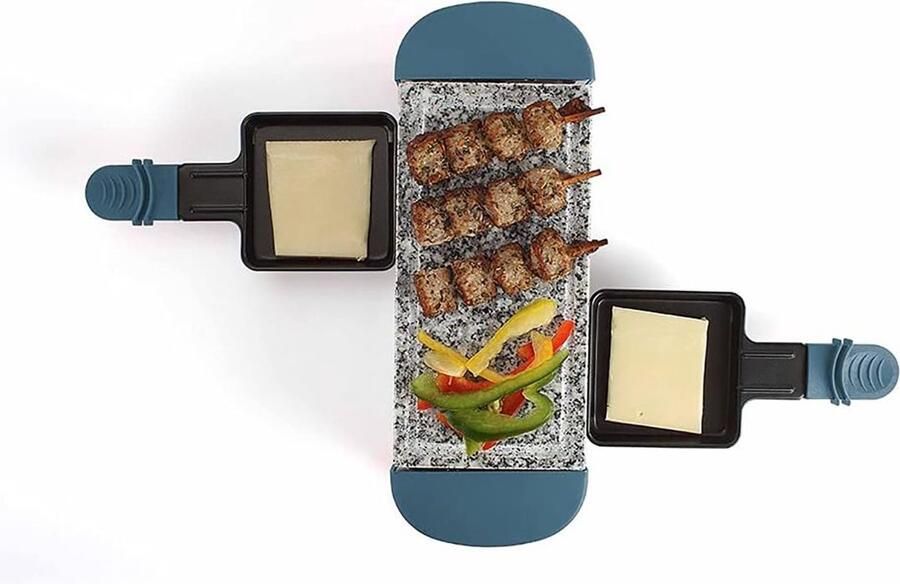 Merklooss Gourmetstellen 2 Personen Gourmetset met Pannetjes Teppanyaki Bakplaat Steengrill Raclette Stone Look Top Kwaliteit