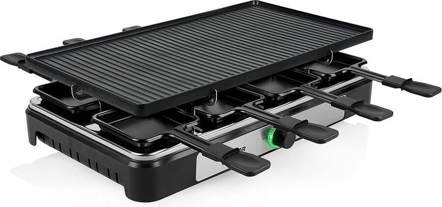 Merklooss Gourmetstellen 8 Personen Gourmetset met Pannetjes Teppanyaki Bakplaat Steengrill Raclette Zwart Top Kwaliteit