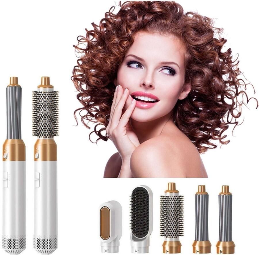 Merklooss Krultang 5 in 1 Fohnborstel Hairwrap Multistyler Airstyler Wit met Goud