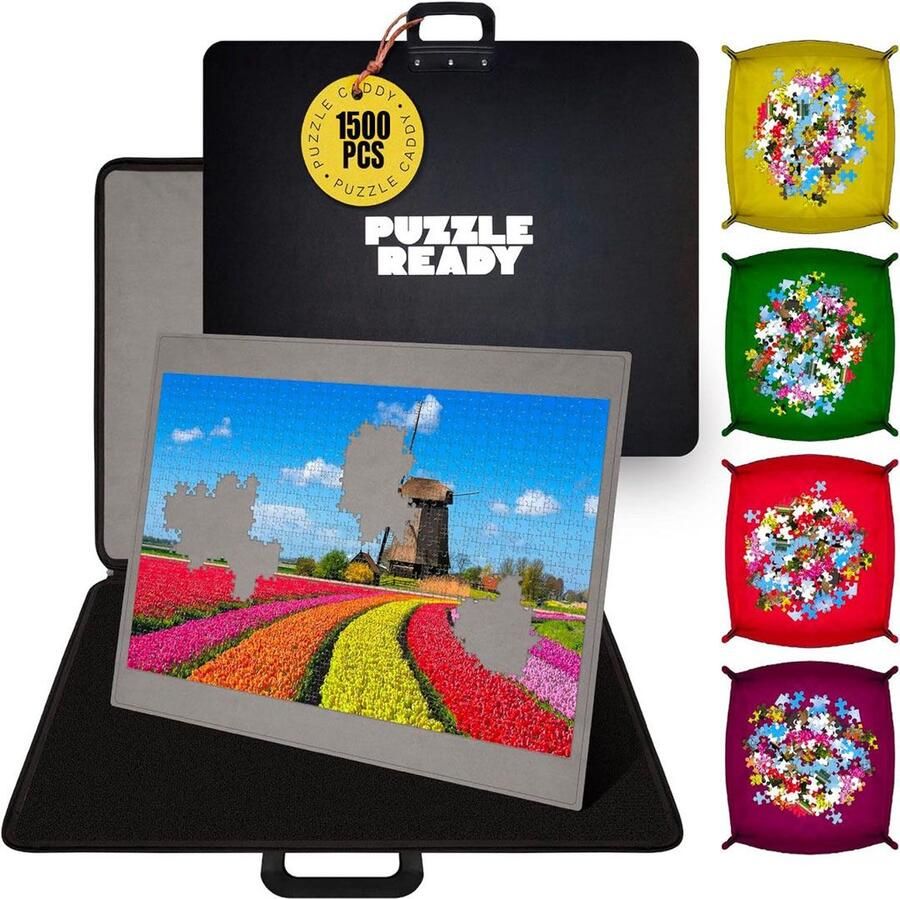 Merklooss Luxe Zwarte Puzzelkoffer voor 1000 tot 1500stukjes Puzzelmap Puzzelmat Puzzelopslag Puzzelbord Puzzel Accessoires