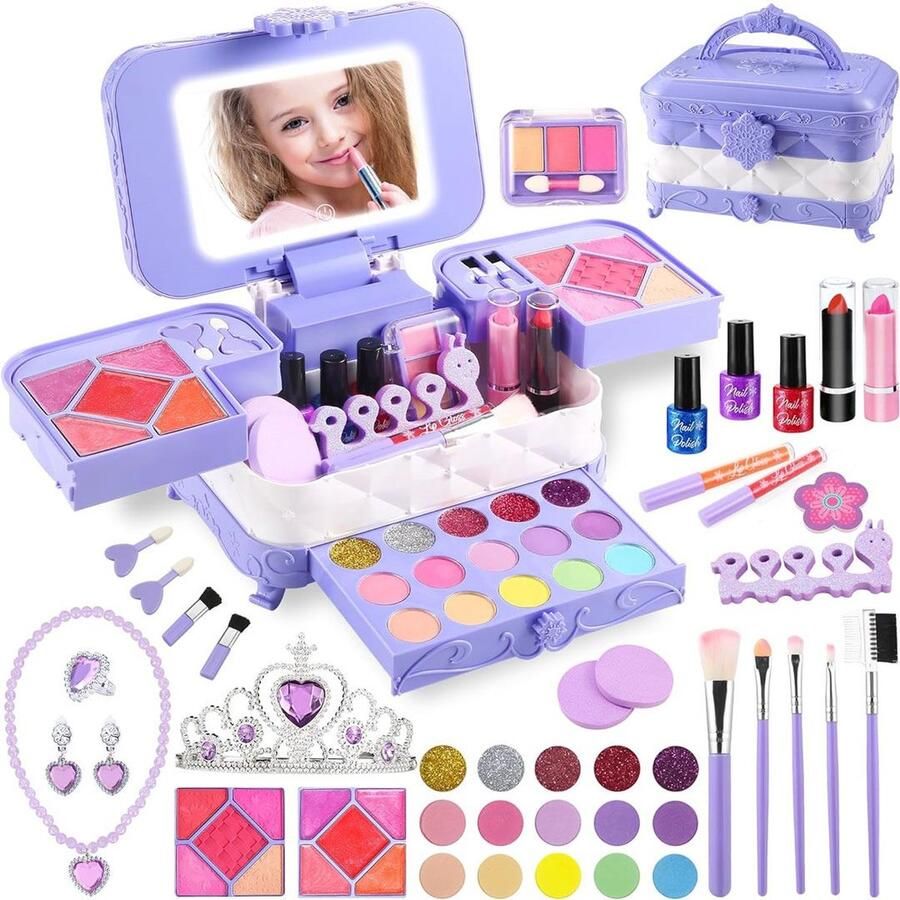 Merklooss Make up Koffer Meisjes Kinder Speelkoffer Make-upset Voor Kinderen Make-upgeschenkset 59delige Lila Voor jou Prinsesje