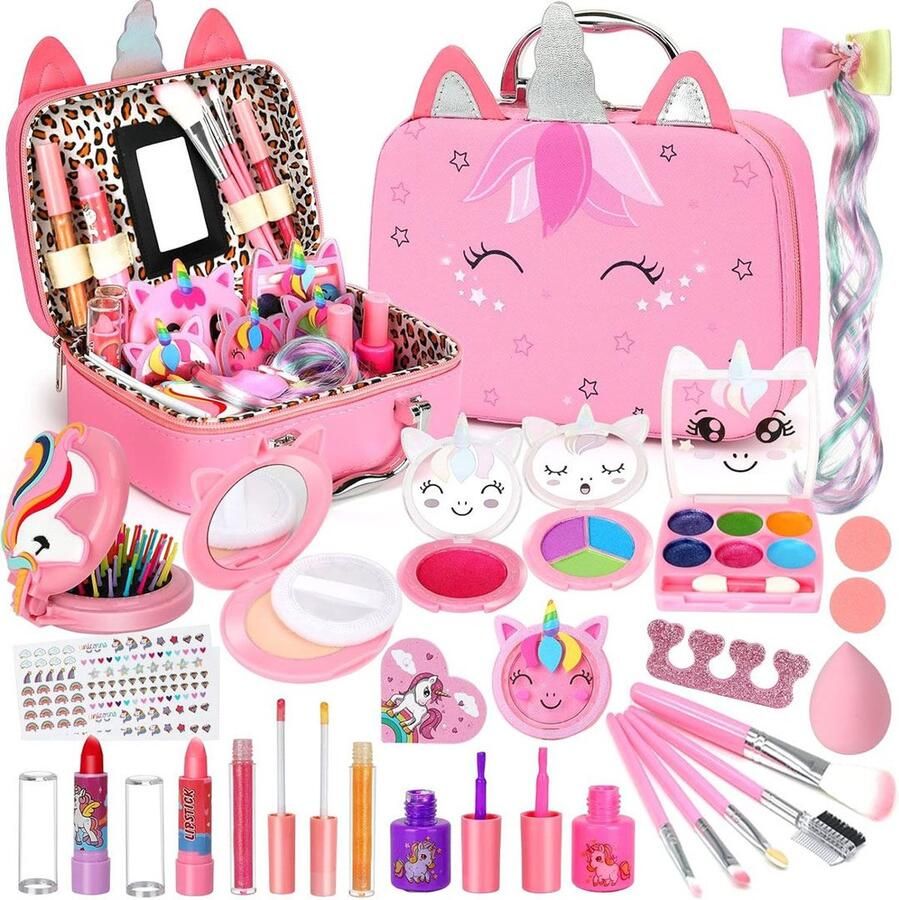 Merklooss Make up Koffer Meisjes Kinder Speelkoffer met Inhoud Make upset voor Kinderen Licht Roze Voor jouw Prinsesje