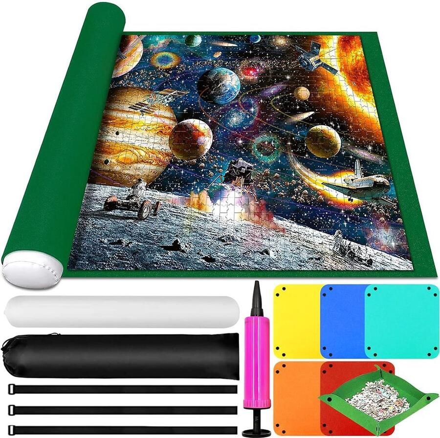Merklooss Puzzelmat voor 3000stukjes Puzzelmap met Accessoires Puzzelbord Puzzelmatten Puzzelmat Volwassen en Kinderen Geschikt voor legpuzzel 2000 1500 1000 Stuks Donker Groen