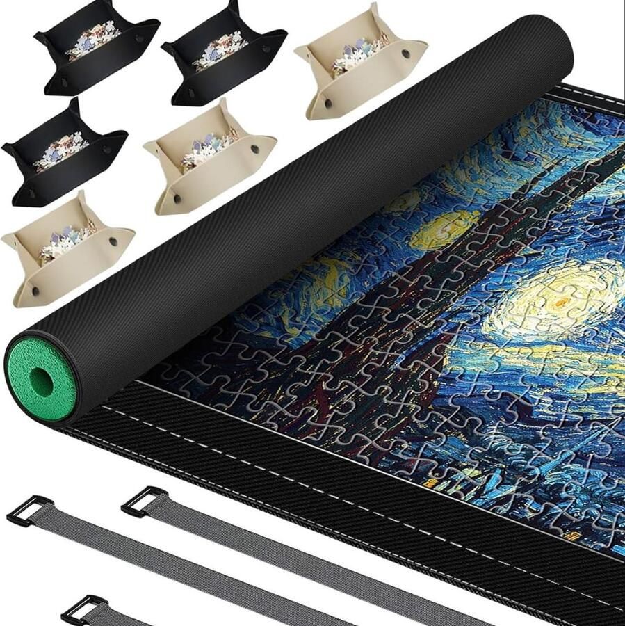 Merklooss Puzzelmat voor 3000stukjes Puzzelmap met Accessoires Puzzelbord Puzzelmatten Puzzelmat Volwassen en Kinderen Geschikt voor legpuzzel 2000 & 1500 & 1000 Stuks Zwart