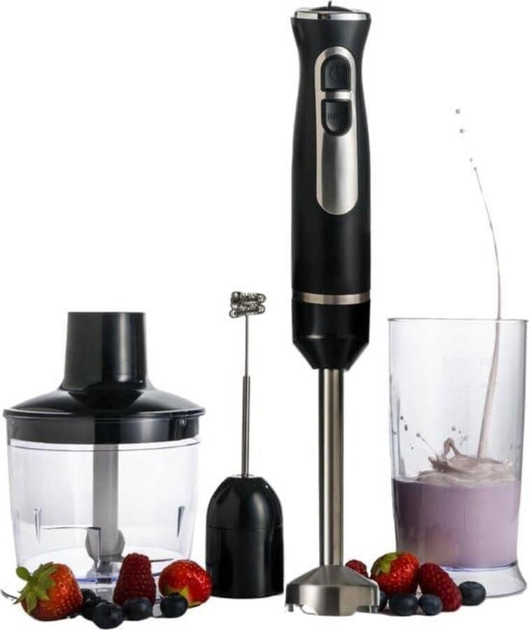 Merklooss Staafmixer Set Hakmolen Groentesnijder Soepmaker Draadloos Zwart met Zilver