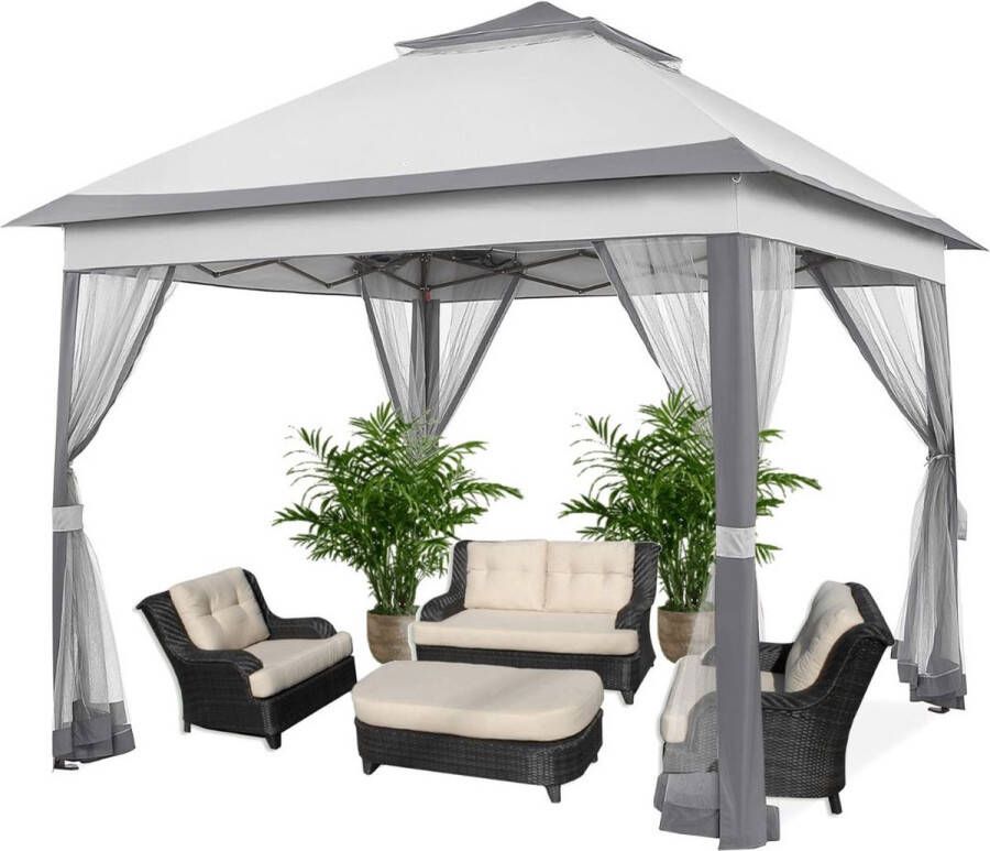 Merklooss Paviljoen Easy up Partytent Opvouwbaar Overkapping 3x3m Licht Grijs