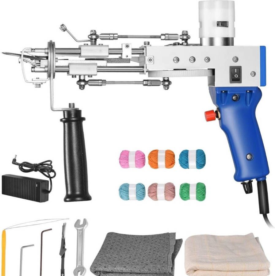 Merklooss Premium Tufting Gun Beginnerspakket Borduurmachine 2 in 1 Naaimachine Inclusief Accessoires Blauw