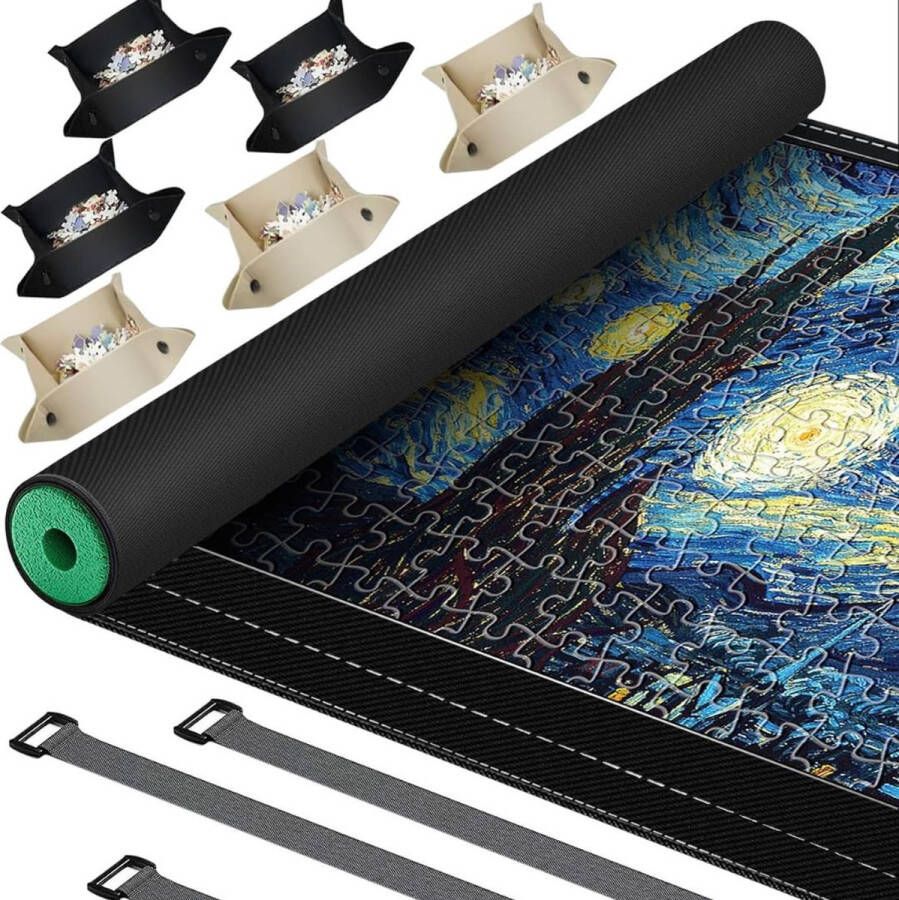Merklooss Puzzelmat voor 2000stukjes Puzzelmap met Accessoires Puzzelbord Puzzelmatten Puzzelmat Volwassen en Kinderen Geschikt voor legpuzzel 1500 1000 Stuks Zwart