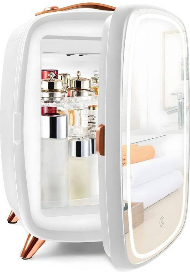 Merklooss Skincare Fridge 4L Organizer met Hollywood Spiegel met Verlichting Make up Koelkast Beauty Fridge Wit