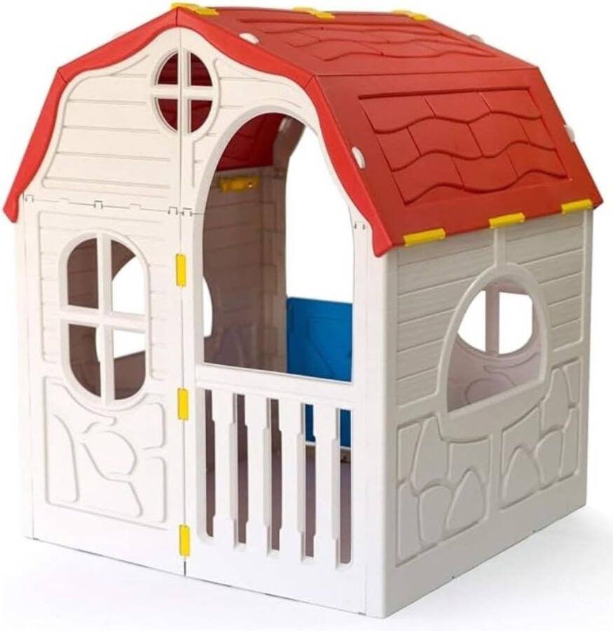 Merklooss Speelhuisje voor Buiten Buitenspeelgoed Jongens en Meisjes Speelhuisjes Speelhuis Wit met Rood dak