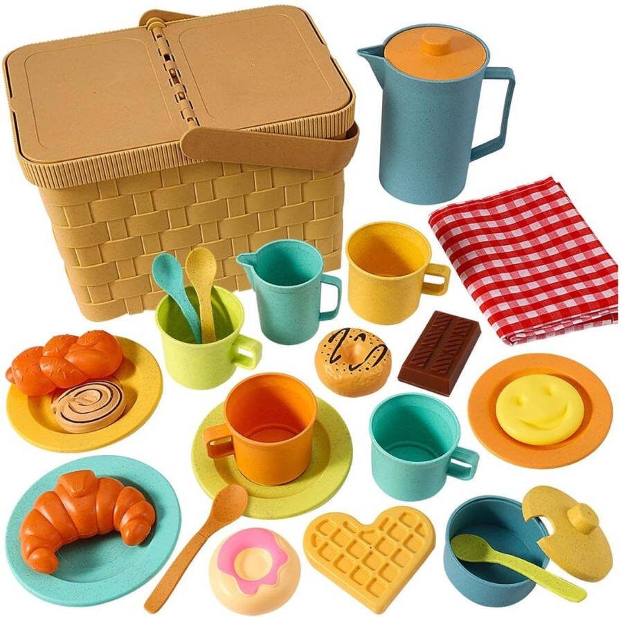 Merklooss Theeservies Speelgoed voor Kinderen Kinderspeelgoed 1 2 3 Jaar en Ouder Meisjes en Jongens Met Picknick Mand