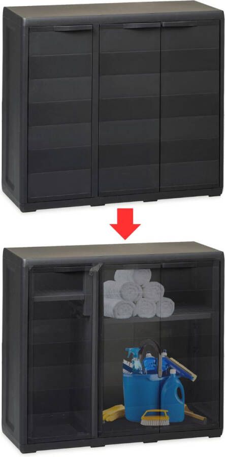 Merklooss Tuinkast Tuinkist Tuinkasten voor Buiten Tuinberging Driedeurs Kunststof 100x40x90cm Zwart