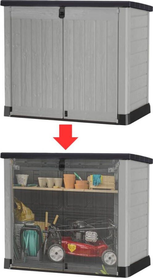 Merklooss Tuinkast Tuinkist Tuinkasten voor Buiten Tuinberging Kunststof 150x90x130cm Grijs met Zwart