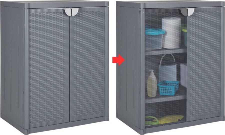 Merklooss Tuinkast Tuinkist Tuinkasten voor Buiten Tuinberging Kunststof 70x50x90cm Grijs met Zilver Handvat