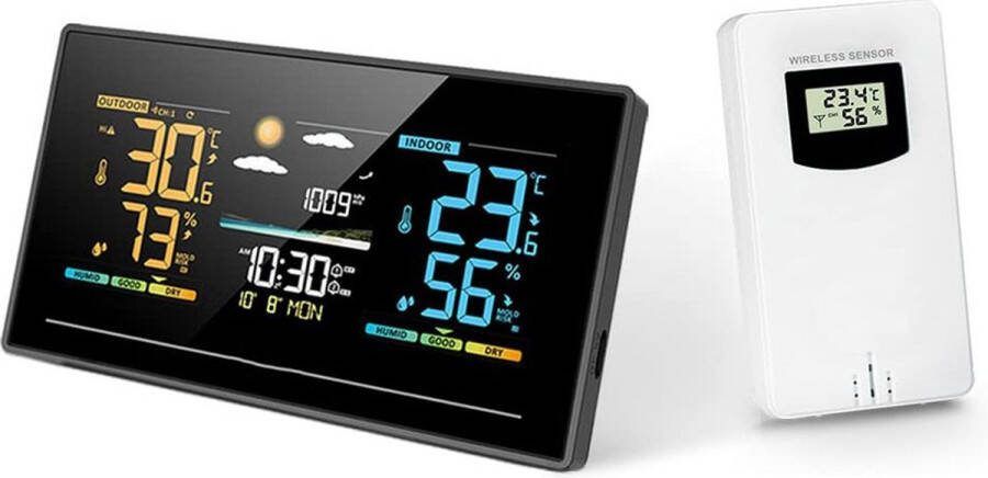 Merklooss Weerstation Binnen en Buiten Weerstation Draadloos Binnen Buiten Weerstation met Buitensensor Zwart met Wit