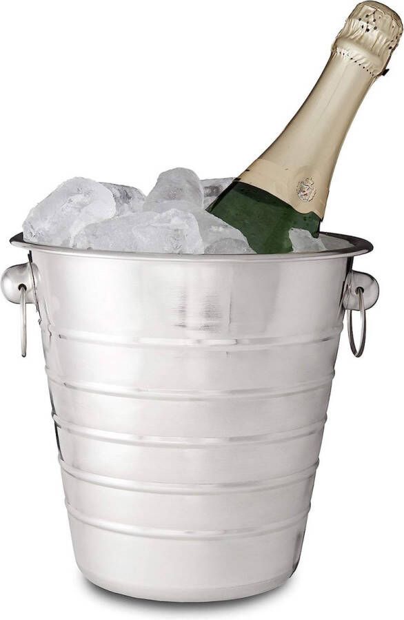 Merklose Champagnekoeler roestvrij staal met handgrepen ijsemmer voor wijn en champagneflessen feest bruiloft Ø 21 5 cm zilver 21 5 x 21 5 x 20 5 cm