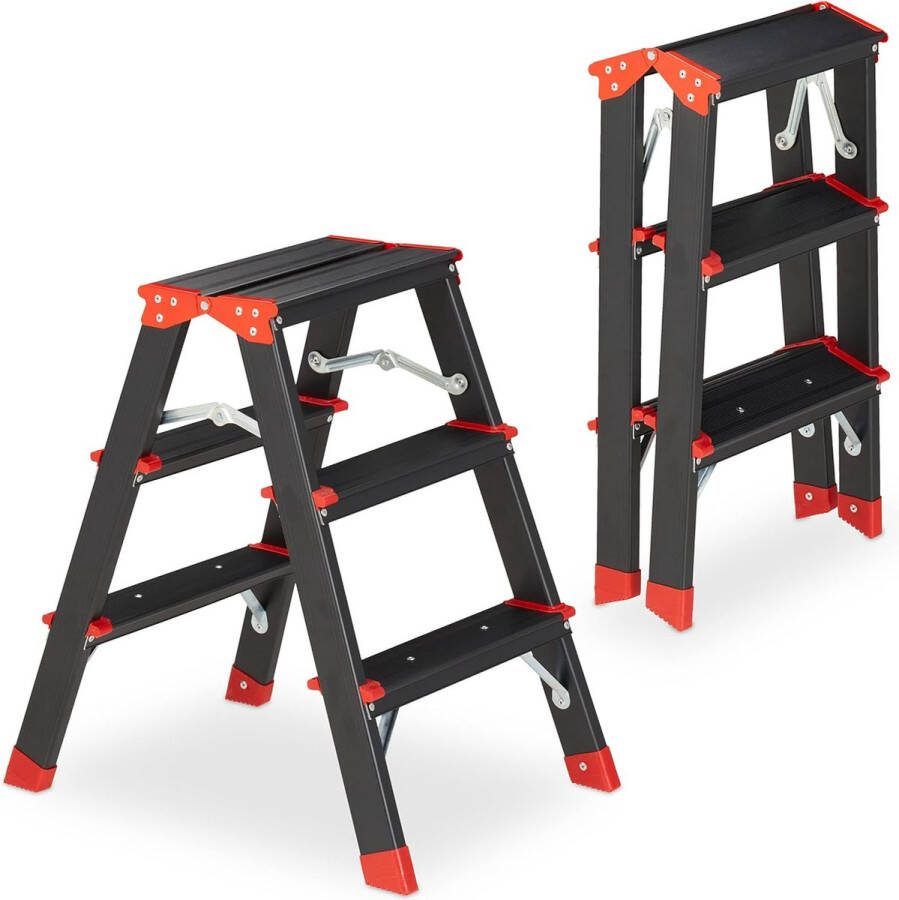 Merklose dubbele trap aluminium 3 treden tot 120 kg lichtgewicht 58 x 40 5 x 56 cm huishoudtrap keuken zwart