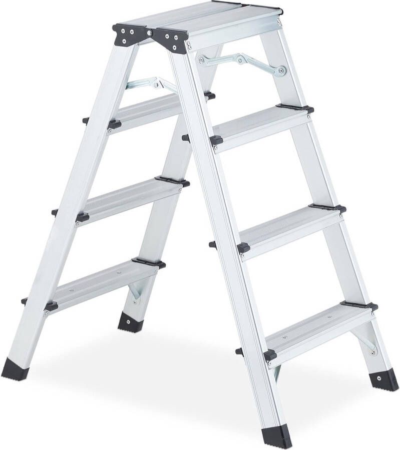 Merklose dubbele trap aluminium inklapbaar tot 120 kg lichtgewicht huishoudtrap 4 treden