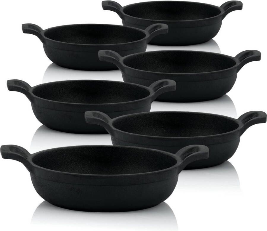 Merklose Gietijzeren grillpannetjes (set van 6) Ø 13 cm al ingebrand preseasoned gietijzeren grillpannen pannetjes serveerpan grillpan gietijzeren pan