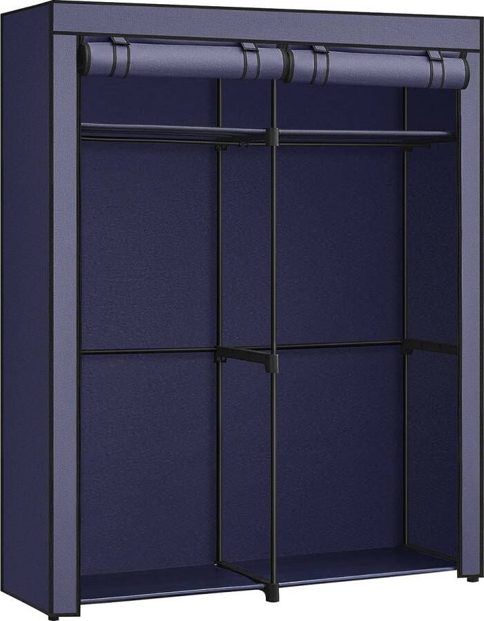 Merklose Kledingkast met 2 kledingstangen kledingopslag stoffen kledingkast kledingrek opvouwbaar kleedkamer slaapkamer 43 x 140 x 174 cm donkerblauw RYG002I02