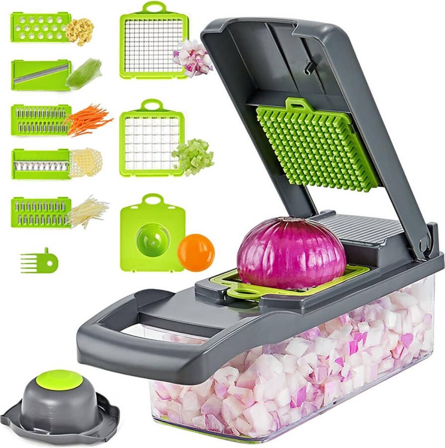 Merklose Plantaardige Chopper Slicer Dicer met 7 bladen en container Potato Veggie Fruit Cutter