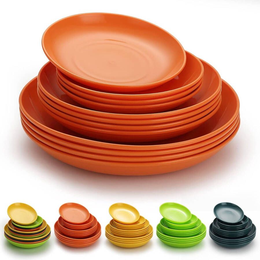 Merklose Plastic borden Set van 12 stuks dinerborden 3 cm Onbreekbare herbruikbare gerechten voor alle doeleinden en alle leeftijden magnetron veilig BPA vrij vaatwasmachinebestendig