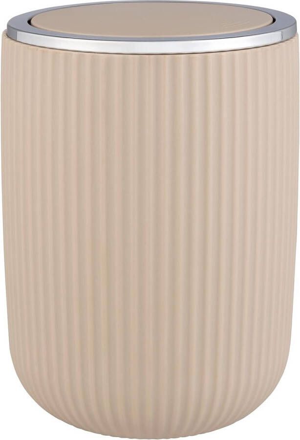 Merklose Prullenbak met klapdeksel Agropoli S beige 2 liter vuilnisbak voor badkamer afvalemmer van hoogwaardige kunststof met plastische vormgeving en gestructureerd oppervlak Ø 14 5 × 20 cm