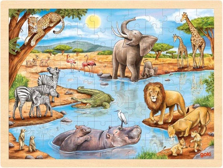 Merlkoos Houten Puzzel Africa Savannah Safari puzzel 96 stukjes wilde dieren zebra olifant houten speelgoed vanaf 3 jaar