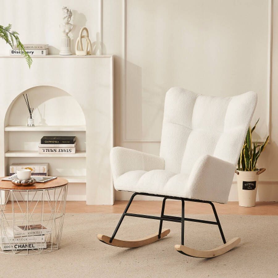 Merlooks Moderne schommelstoel met hoge rugleuning en armleuningen comfortabele en unieke stoelen geschikt voor woonkamers slaapkamers en patio's Wit
