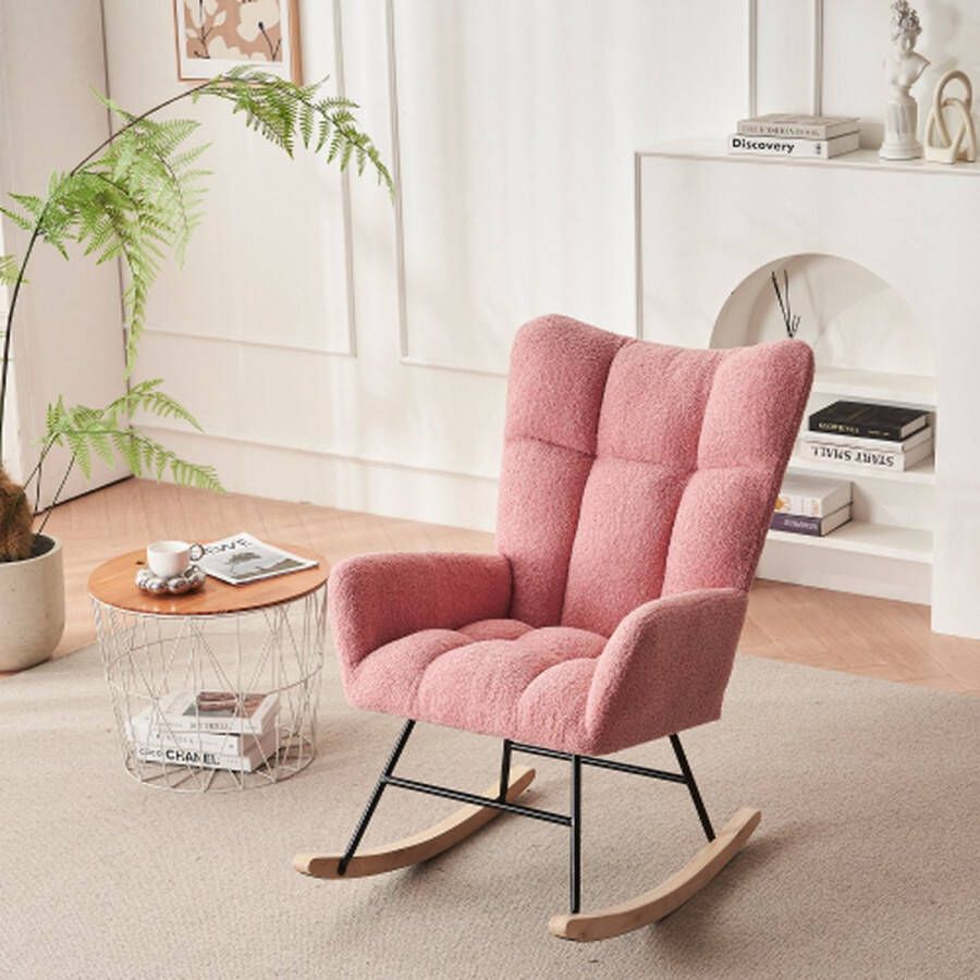 Merlooks Moderne schommelstoel met hoge rugleuning en armleuningen comfortabele en unieke stoelen geschikt voor woonkamers slaapkamers en patio's Roze