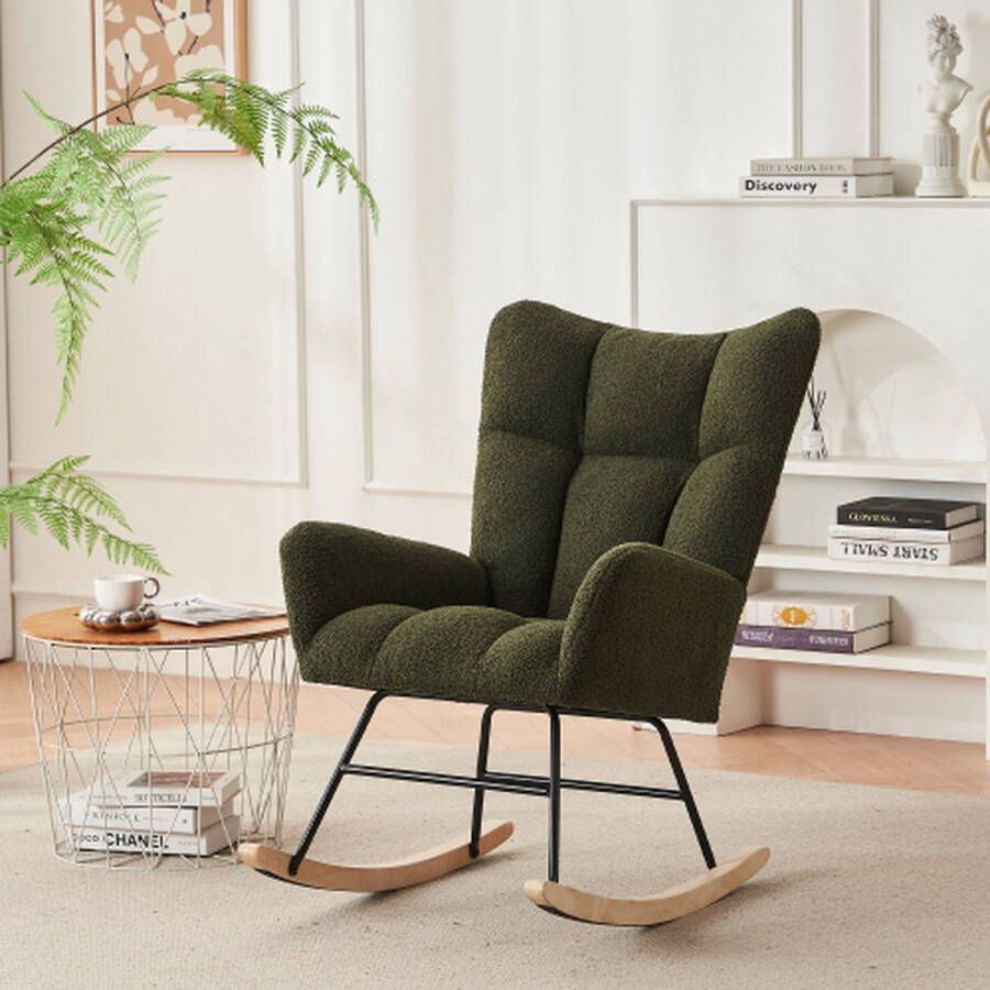 Merlooks Moderne schommelstoel met hoge rugleuning en armleuningen comfortabele en unieke stoelen geschikt voor woonkamers slaapkamers en patio's Groen