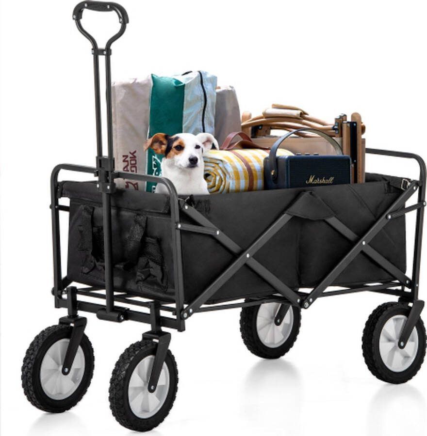 Merlooks Opvouwbare stationwagen Outdoor All Terrain Trolley opvouwbare handkar Tuinwagen Mesh bekerhouder verstelbare handgrepen stoffen tas 360° voorwielrotatie blauw