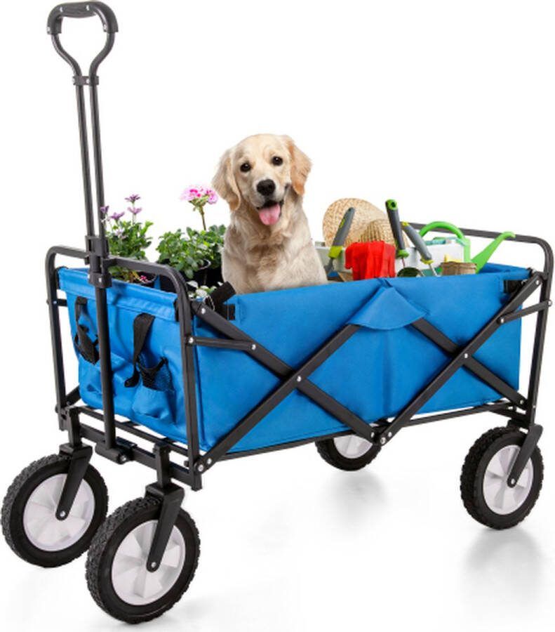 Merlooks Opvouwbare stationwagen Outdoor all-terrain trolley opvouwbare handkar tuinwagen mesh bekerhouder verstelbare handgrepen stoffen tas 360° voorwielrotatie