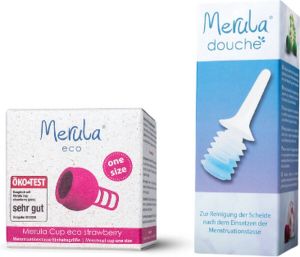 Merula menstruatie cup ECO incl glijmiddel + douche Strawberry Roze