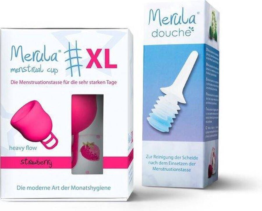 Merula menstruatie cup XL + douche strawberry roze