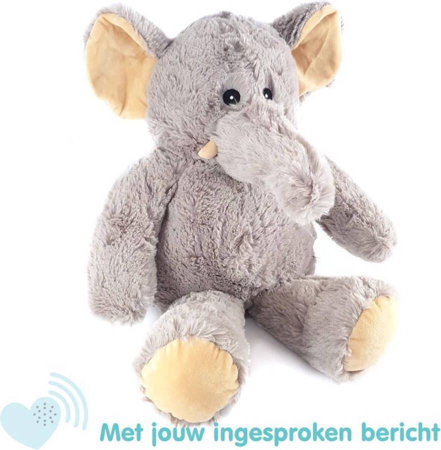 Message in a Cuddle Knuffel met jouw ingesproken bericht Olifant Olifantenknuffel 45cm Inclusief Voice Recorder Cadeau: Valentijn – Moederdag – Vaderdag – Jubileum Kraamcadeau Knuffel met geluid met jouw eigen stem Knuffel Boodschap –