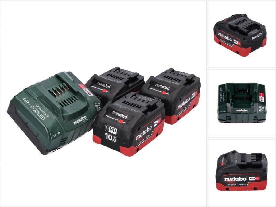 Metabo 18 V basisset 3x accu 10.0 Ah LIHD + oplader ASC 145 CAS systeem