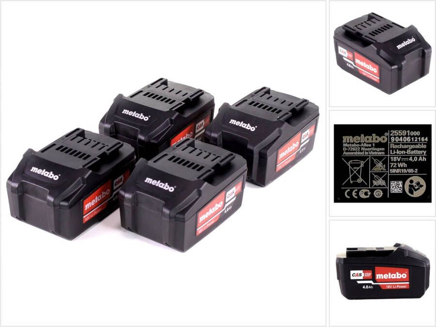 Metabo accuset 4x Li-Power accupack 18 V 4 0 Ah CAS Li-Ion accu ( 4x 625591000 ) met laadniveau-indicator