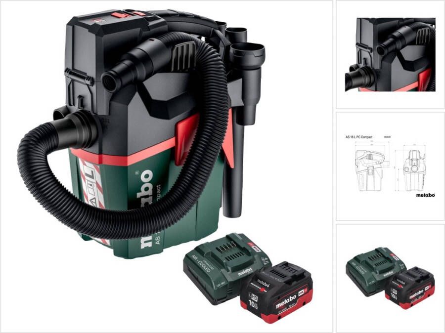 Metabo AS 18 L PC Compact accustofzuiger 18 V 6 l IPX4 stofklasse L nat en droog + 1x oplaadbare accu 10 0 Ah + lader