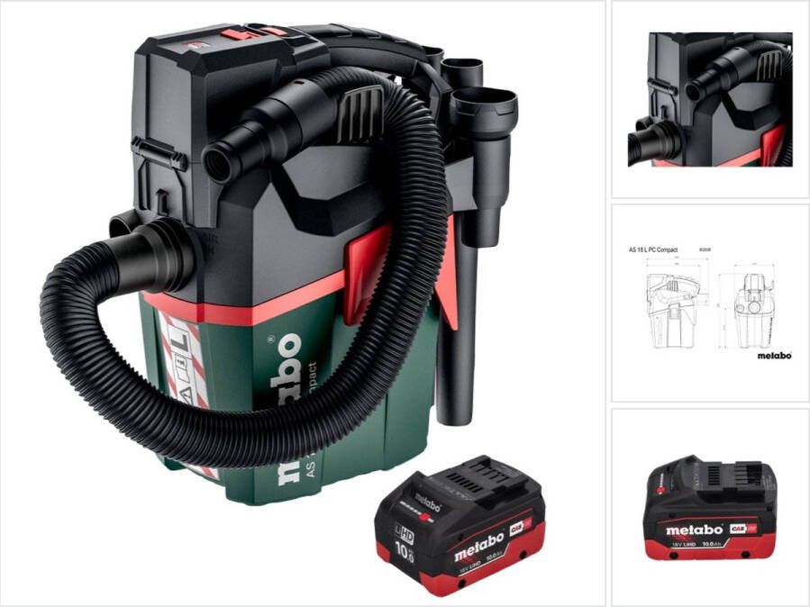 Metabo AS 18 L PC Compact accustofzuiger 18 V 6 l IPX4 stofklasse L nat en droog + 1x oplaadbare accu 10 0 Ah zonder oplader