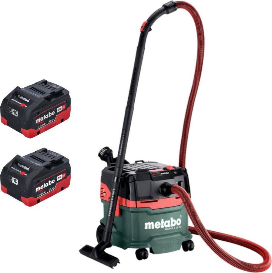 Metabo AS 36 18 L 20 PC snoerloze nat- droogzuiger 36 V ( 2x 18 V ) 20 L + 2x LiHD accu 5 Ah zonder lader