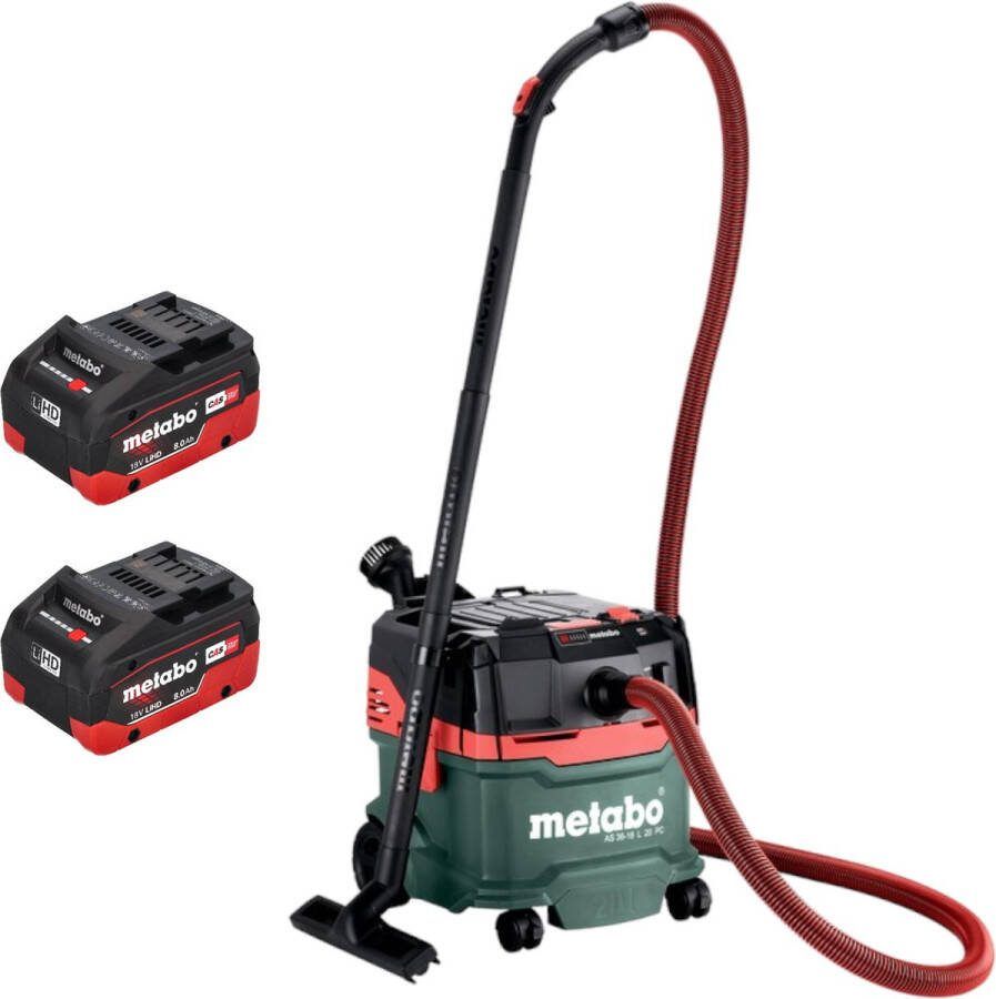 Metabo AS 36 18 L 20 PC snoerloze nat- droogzuiger 36 V ( 2x 18 V ) 20 L + 2x LiHD accu 8.0 Ah zonder lader