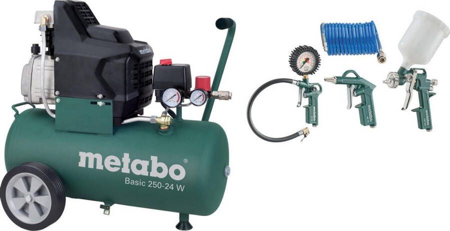 Metabo Basic 250-24 W Compressor + LPZ 4 toebehorenset 1500W 8 bar 24L 95 l min